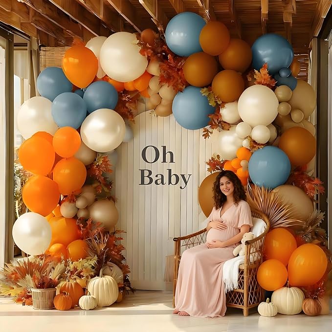 Dusty Blue Orange Balloon Garland Double Stuffed Burnt Orange Brown Pearl White Sand Balloons Nude Tan Balloon Arch Kit for Thanksgiving Fall Baby Shower Bridal Shower Birthday Party Decorations