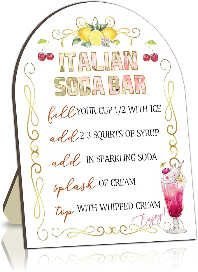 Italian Soda Bar Sign, Italian Soda Bar Wooden Welcome Sign for Baby Shower, Baby Shower Beverage Station Board, Drink Stand Board for Gender Reveal Party, Tabletop Sign for Party Decoration 8x10 Inch