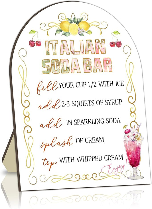 Italian Soda Bar Sign, Italian Soda Bar Wooden Welcome Sign for Baby Shower, Baby Shower Beverage Station Board, Drink Stand Board for Gender Reveal Party, Tabletop Sign for Party Decoration 8x10 Inch