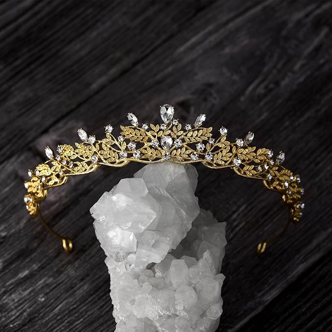 SWEETV Gold Tiara Crown for Women,Princess Tiaras for Girls,Crystal Retro Hair Accessories for Wedding Birthday Prom Pageant Quinceanera