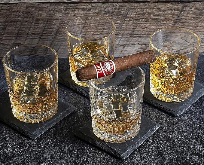 Whiskey Decanter Glasses Set Lead-Free Crystal Glass Scotch Tasting Cups Wine Bottle for Drinking Irish Whisky Bourbon Tequila tumbler (Leaves, 1 Decanter & 6 Glasses Set)