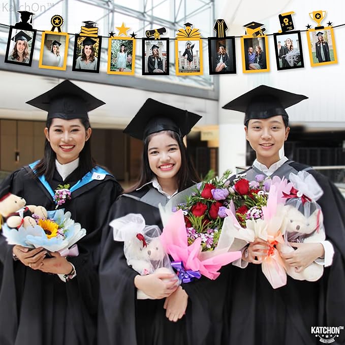 KatchOn, Gold and Black Graduation Photo Banner - Large, 10 Feet | Grad Banner 2025 for graduation Decorations Class of 2025 | Grad Party Decorations,Graduation Decorations 2025