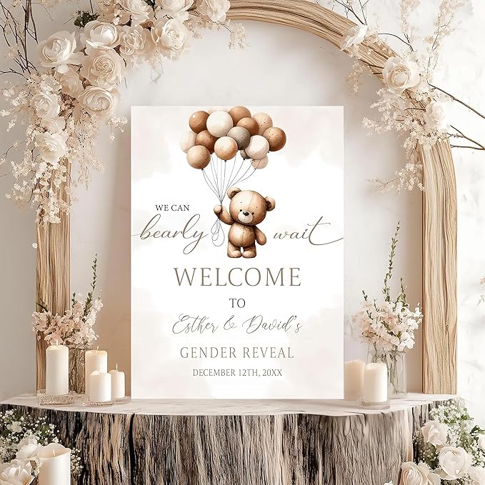 Gender Reveal Welcome Sign – Teddy Bear Balloon Theme,Personalized Teddy Bear Gender Reveal Welcome Sign, He or She Yard Sign, Boy or Girl Gender Reveal Sign, We Can Bearly Wait Gender Reveal .11