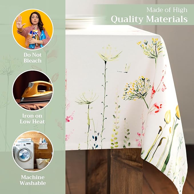 Maison d' Hermine Table Cloth Square Table 100% Cotton 54 x 54 Inches Tablecloth Reusable Decorative for Dining Room, Farmhouse, Home, Party, Festive & Wedding Spring Summer - Botanical Fresh