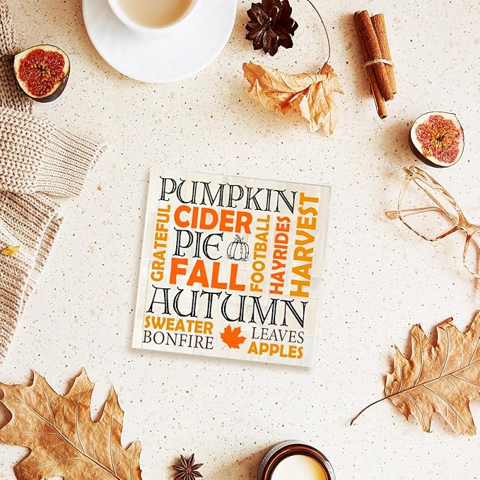 Funny Autumn Wood Box Sign Autumn Theme Wooden Block Desk Decor for Home Office Kitchen Cubicle Table Shelf Tabletop,Farmhouse Fall Sign Decor