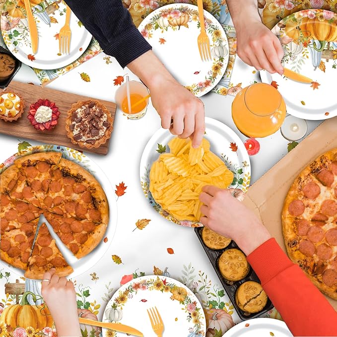 142 Pcs Thanksgiving Party Supplies, Plates and Napkins Set, Disposable Party Plates for Fall Harvest Autumn Fall Harvest Party Supply Thanksgiving Decor Serves 20