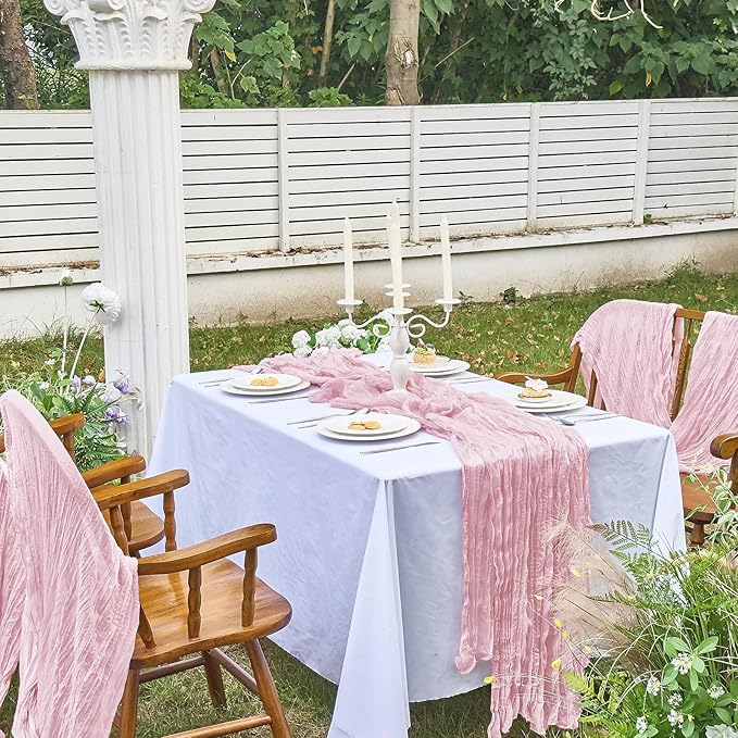 IVAPUPU 2 Pcs Cheesecloth Table Runner - 10ft Pink Boho Gauze Cheese Cloth Table Runners for Baby Shower Decoration Wedding Party Summer Garden Farmhouse