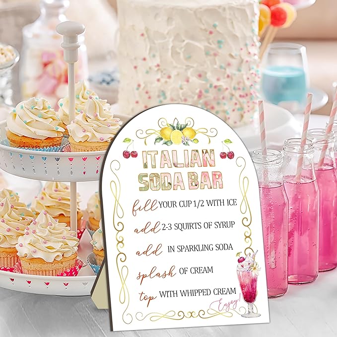 Italian Soda Bar Sign, Italian Soda Bar Wooden Welcome Sign for Baby Shower, Baby Shower Beverage Station Board, Drink Stand Board for Gender Reveal Party, Tabletop Sign for Party Decoration 8x10 Inch