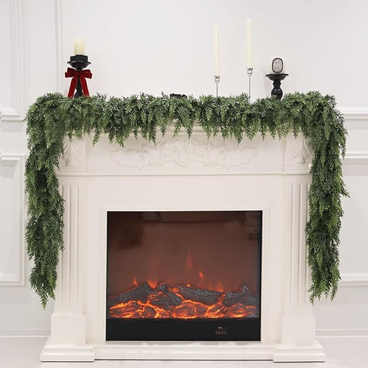 4PCS 9FT Artificial Cedar Garland for Christmas Decoration - Realistic Winter Greenery Garland for Mantel, Fireplace, Table, Door, Holiday Indoor Outdoor Decor