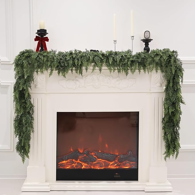 9FT Artificial Cedar Garland for Christmas Decoration - Realistic Winter Greenery Garland for Mantel, Fireplace, Table, Door, Holiday Indoor Outdoor Decor