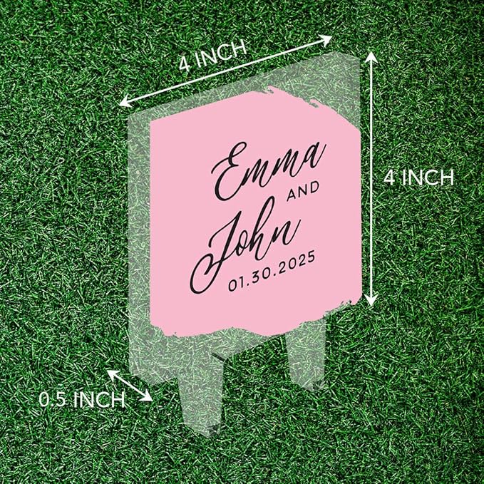 Andaz Press Modern Pink Brushstroke Custom Wedding Cake Topper, Acrylic Square Personalized Couple Cake Topper