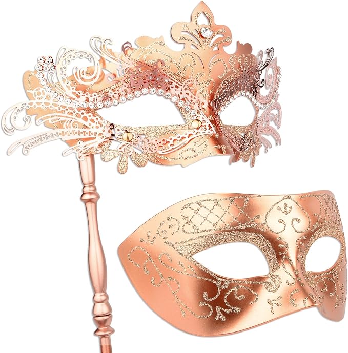Hoshin Masquerade Mask for Couple, Mardi Gras Deecorations Venetian Masks with Stick for Womens