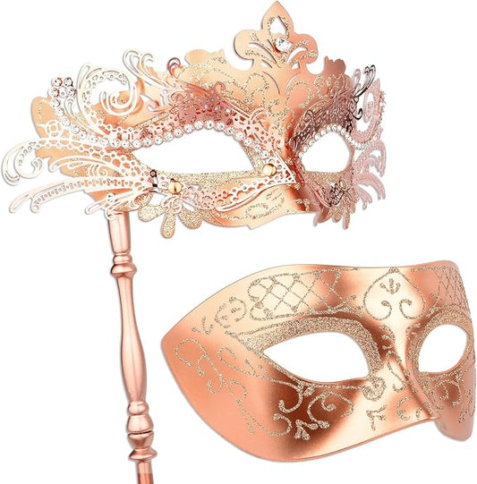 Hoshin Masquerade Mask for Couple, Mardi Gras Deecorations Venetian Masks with Stick for Womens