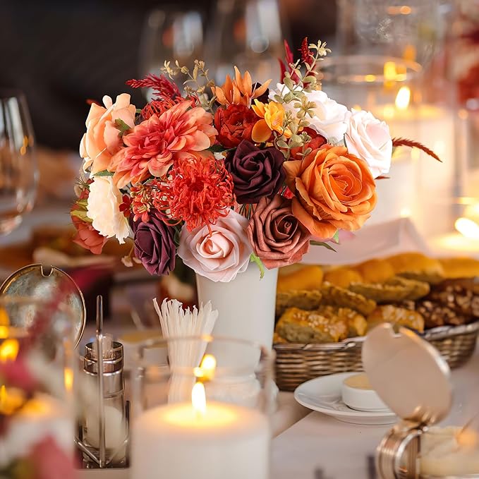 AGIRL Artificial Flowers Combo Silk Mix Purple Fake Flower with Stems for DIY Wedding Bouquets Centerpieces Arrangements Table Chair Decor Baby Shower Home Decor (Terracotta)