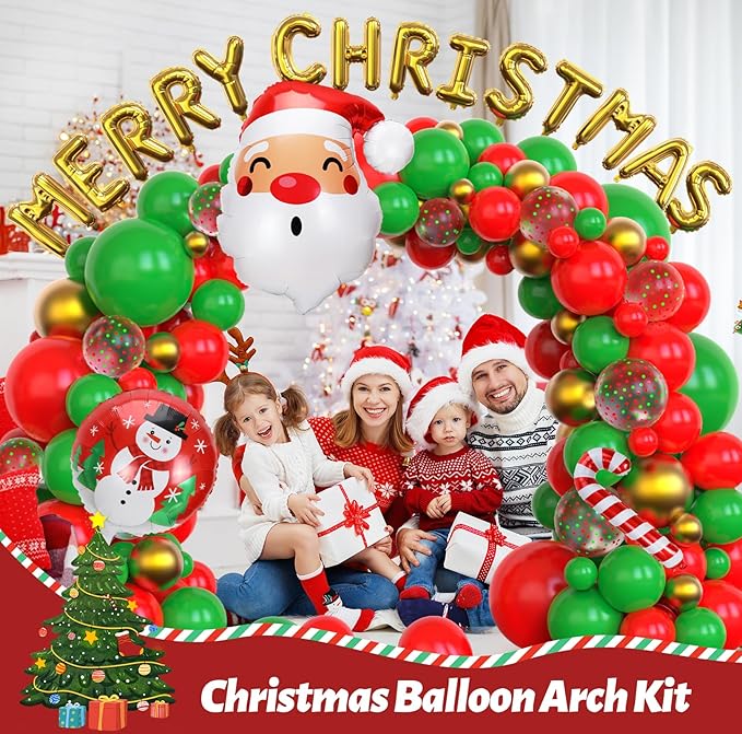94 Pcs Christmas Balloons Garland Arch Kit Red and Green Sequined Balloons, Candy Cane Balloons, Christmas Balloon Banner for Party Decor