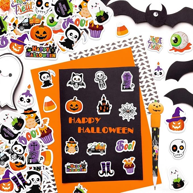 300Pcs Halloween Foam Stickers, Self-Adhesive Ghost Pumpkin Spider Stickers Halloween Decals Sticker Decorations for Home Office School Classroom DIY Art Craft Party Supplies
