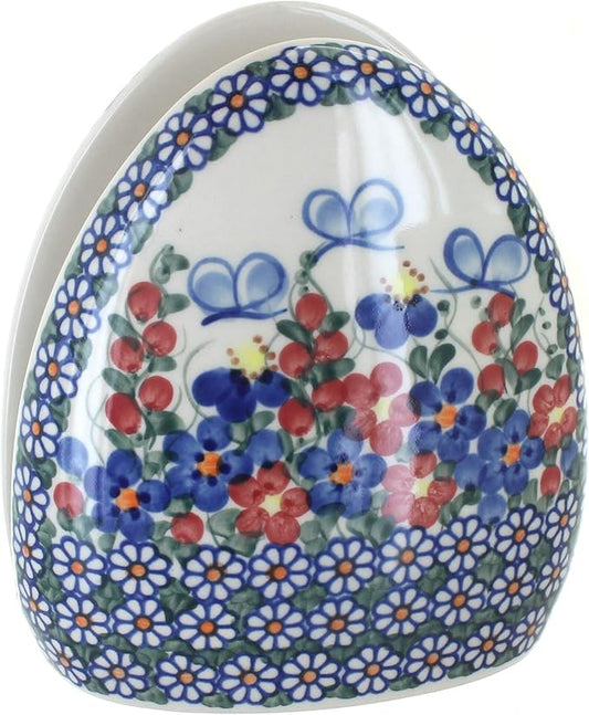 Blue Rose Polish Pottery - Red Garden Butterfly Napkin Holder - 4" x 6.5" - Ceramic Napkin Holders, Decorative Dining Table Accessories