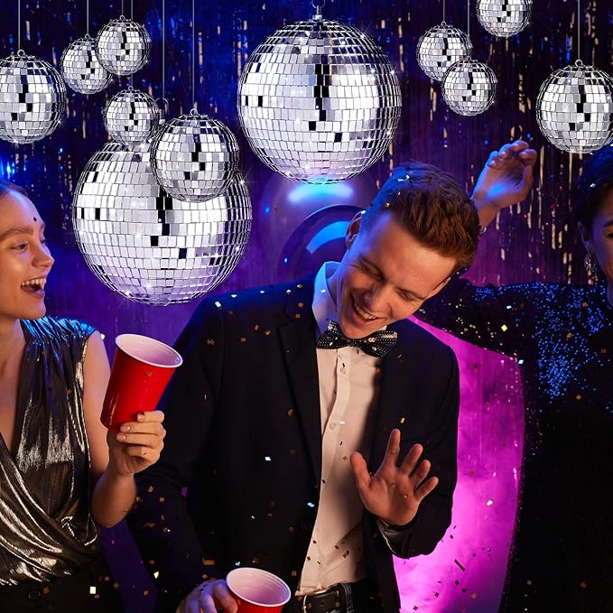 Hoolerry 65 Pcs Disco Balls Ornaments Reflective Hanging Disco Ball Decorations with Hook Assorted Silver Ball for Mardi Gras 70s Disco Themed Wedding Bachelorette Party(8/4/ 3.2/2.4/1.6/0.8 in)