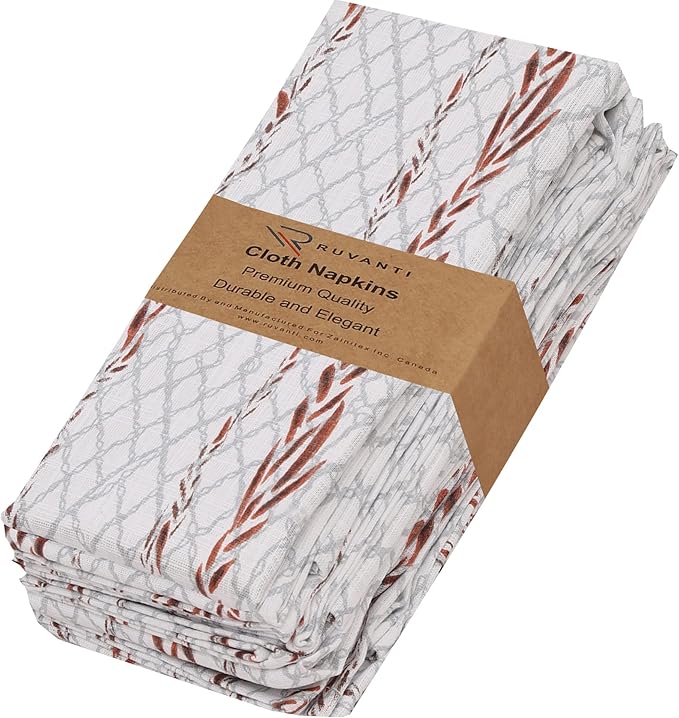 RUVANTI Cloth Napkins Set of 6 Cotton 100%, 18x18 Inches Napkins Cloth Washable, Soft, Absorbent. Cotton Napkins for Parties, Christmas, Thanksgiving, Weddings, Dinner Napkins Cloth - Wheatable