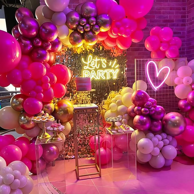 Balloon Arch Kit - Hot Pink, Baby Pink, Metallic Party Helium Balloons Garland With Pastel Light, Dark Magenta, Latex Balloons for Girls Wedding, Baby Shower, Princess Birthday Party Decor