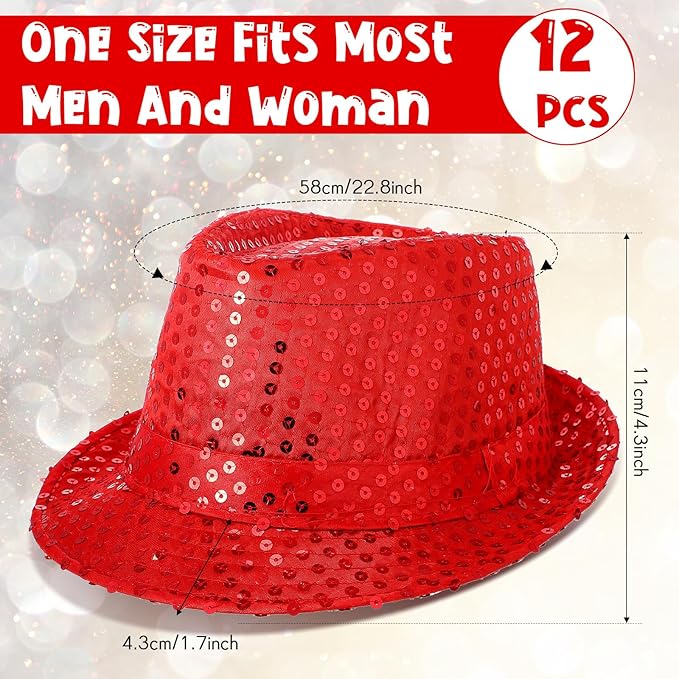 Janmercy 12 Pieces Western Sequin Hat Glitter Solid Color Dance Hat Retro Disco Unisex Costume Cap for Party Props Supplies