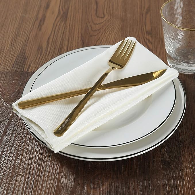 Cloth Napkins 17x17 inch Washable Polyester Dinner Napkins Soft Table Napkins for Wedding Party Dining Banquet(Ivory,50PCS)