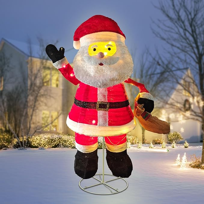 LED Lighted Christmas Santa Claus Outdoor: JALUNIVERSAL TRI 48 Inch Christmas Santa Holiday Yard Decorations - Plug in for Holiday New Year Winter Lawn Garden - for Front Yards Patio