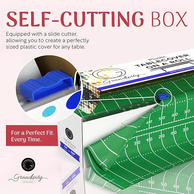 Grandipity Plastic Tablecloth Roll - 54in x 300 Ft. Football Table Cloths for Parties with Cutter Box, Cut to Size Football Field Table Cover, Superbowl Tablecloth Rectangle