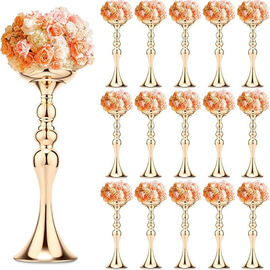 Sadnyy 16 Pcs Metal Flower Arrangements Stand Metal Wedding Centerpiece Stand Tall Table Decor Flower Vase for Wedding Reception Centerpieces Event Party Hotel Home Decor(15 Inch,Gold)