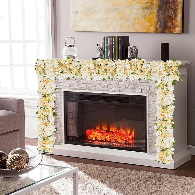 6 Pack Artificial Peony Garland,Wedding Arch Artificial Flower Panels,Flowers Wall Backdrop Panel for Wedding Dining Table Christmas Home Party Decor (White&Champagne)