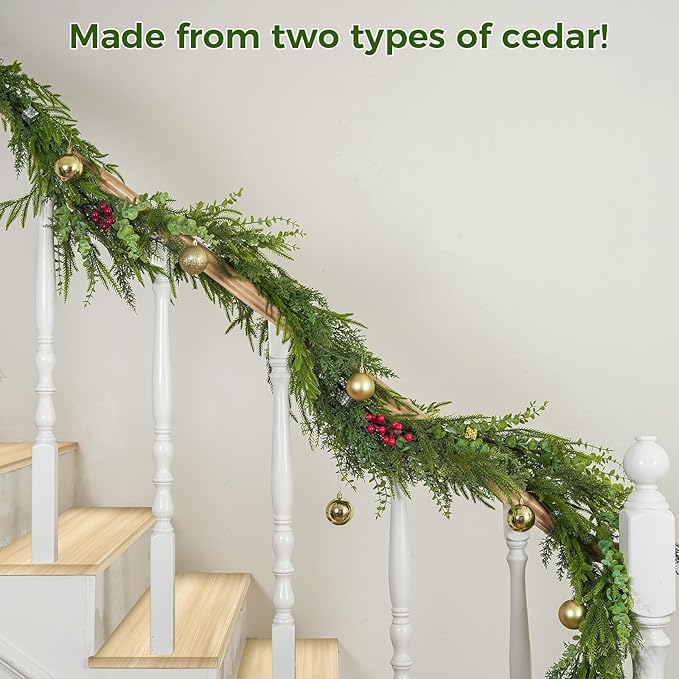 6 Ft Christmas Cedar Garland, Real Touch Pine Garlands, Artificial Realistic Faux Greenery Garland for Xmas Home Fireplace Wall Indoor Outdoor Christmas Decorations (Eriksson Cypress, 6 FT)