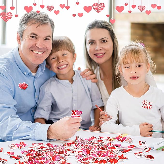 JULBEAR Valentine's Day Foam Sticker, 300Pcs Cartoon Styles Color Printing Heart Self Adhesive Stickers for Kids Party Favors DIY Crafts Decorations