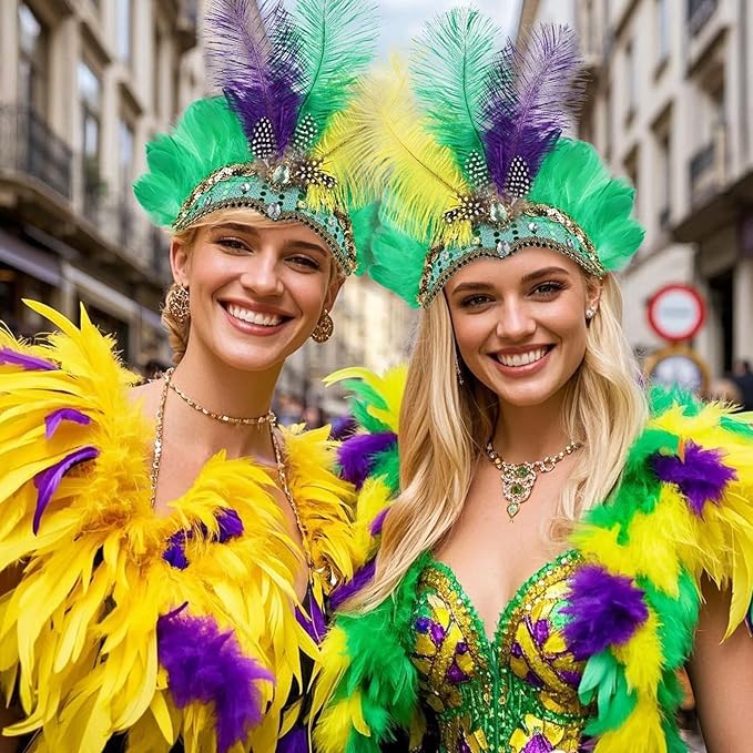 Women's Carnival Feather Headpieces Sequin Headdress for Wedding Masquerade Party Cosplay Feather Headbands