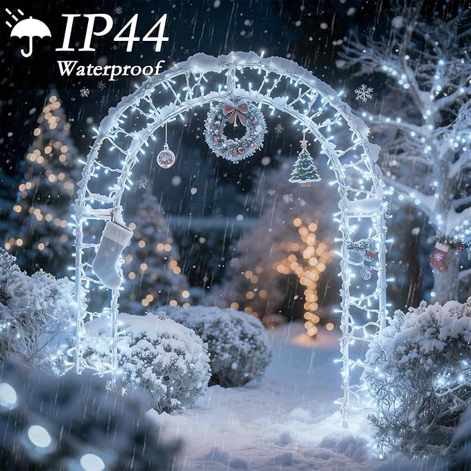 66FT 200 LED Christmas Tree Lights, Bright Cool White Outdoor Christmas String Lights for House, Fairy Lights with 8 Modes, Waterproof & Durable Indoor Outdoor Decor, Timer Included