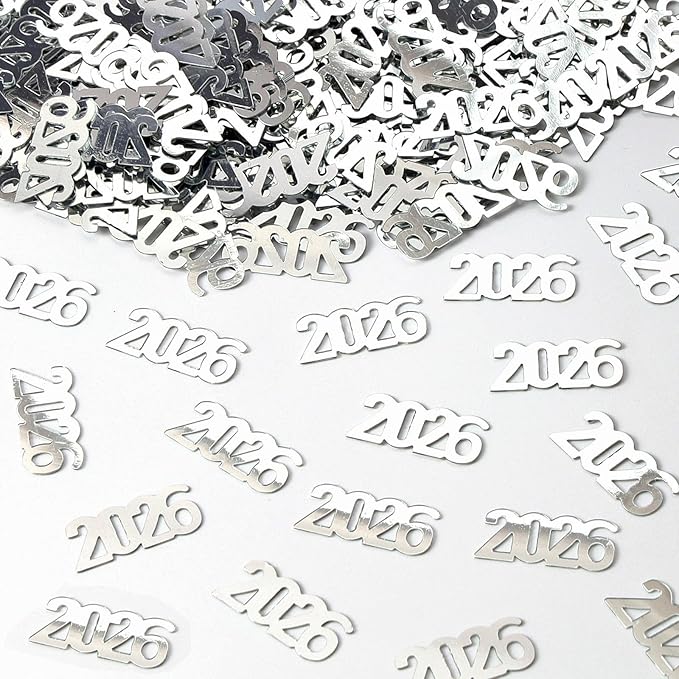VHUWE 2026 New Years Confetti Silver, 2.12 oz Shinny Metallic 2026 Number Confetti for Tables 2026 Happy New Year Decorations New Years Eve Party Supplies | Silver
