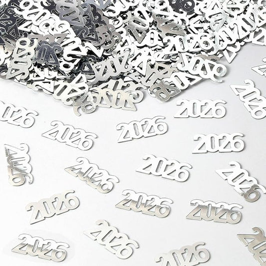 VHUWE 2026 New Years Confetti Silver, 2.12 oz Shinny Metallic 2026 Number Confetti for Tables 2026 Happy New Year Decorations New Years Eve Party Supplies | Silver