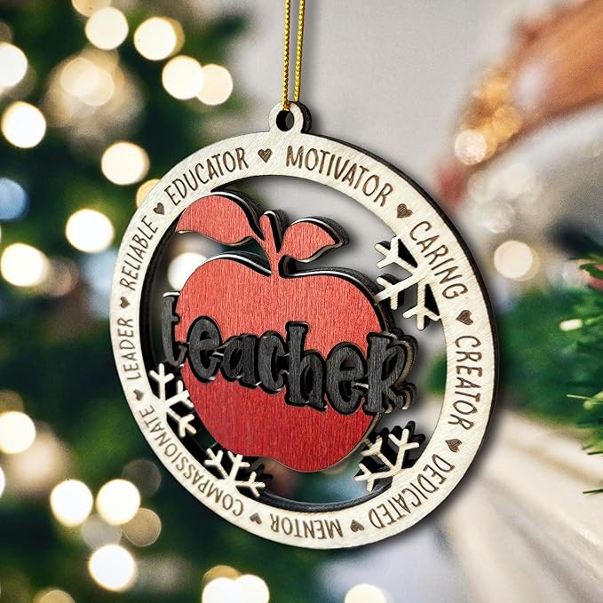 Teacher Appreciation Christmas Ornament 2024 – Wooden Apple Shape for Educators, Mentor Keepsake for Teachers