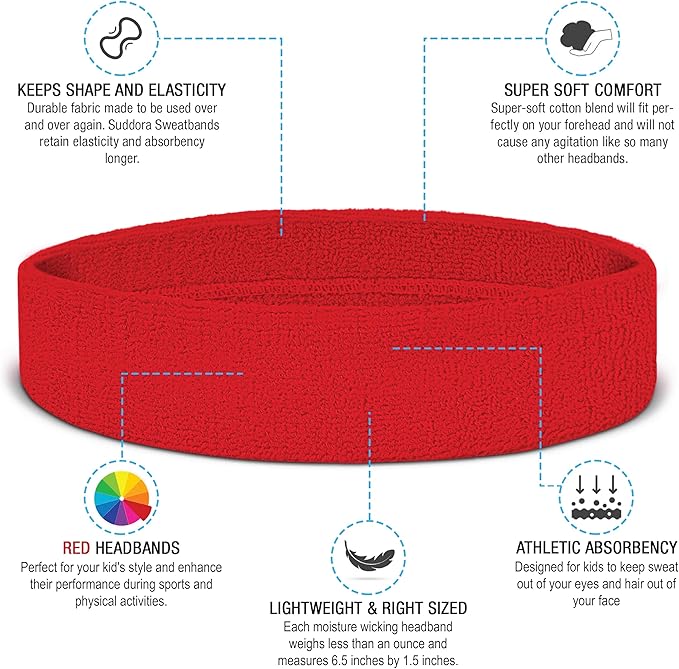 Suddora Toddlers Headbands, Sports Sweatbands for Kids, Non-Slip and Lightweight Fabric Bands for Youth Basketball, Soccer, and Tennis, Moisture-Wicking Bands for Cosplay & Costumes