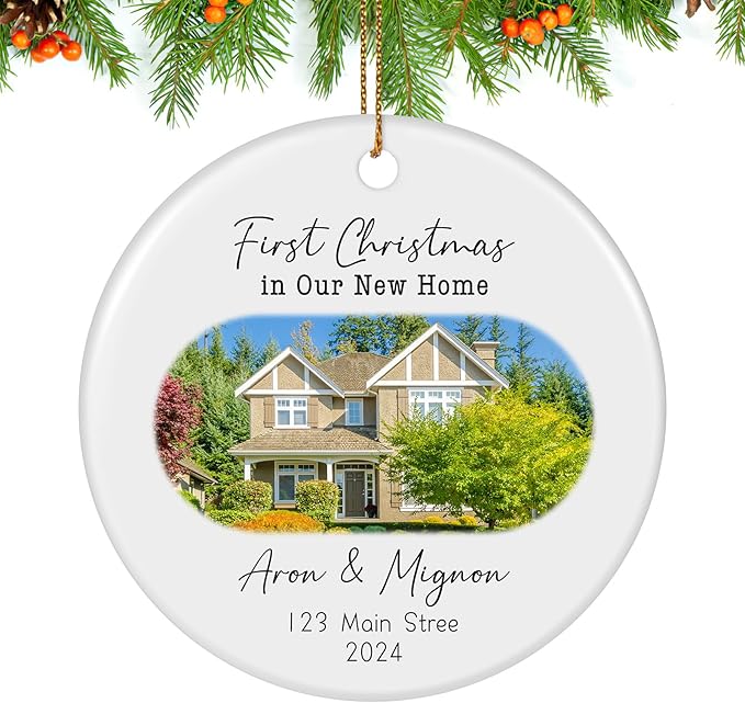 Custom Ceramic Christmas Ornaments with Photo Text - Personalized New Home Christmas Hanging Decorations Decorations