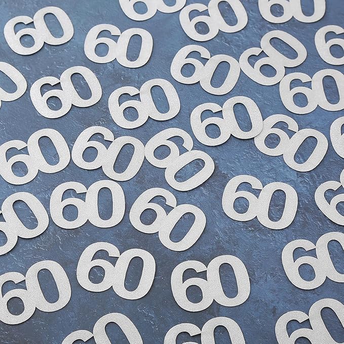 Silver Glitter 60th Bithday Confetti - Number 60 for Birthday, Anniversary Table Confetti Party Supplies, 60 Fabulous Decoration