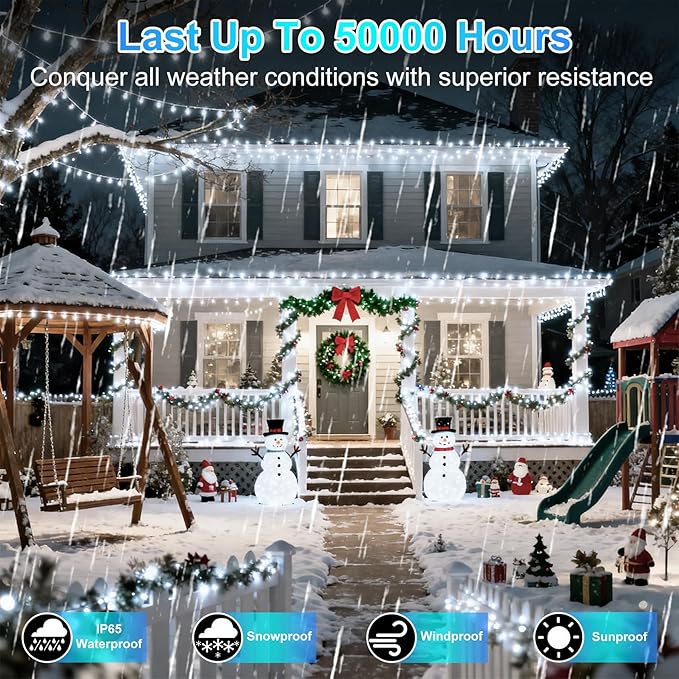 340 LED 90FT Christmas String Lights Outdoor, 12 Pro Modes and Timer Memory & Brightness, Plug in Waterproof Dark Green Wire Twinkle Light for for Xmas Yard Tree Wedding Party Decor (Cool White)