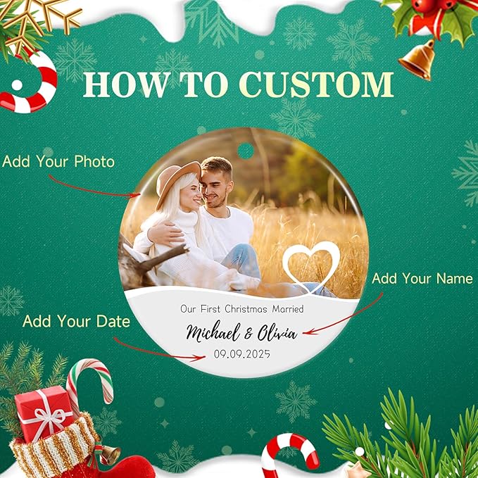 Personalized First Christmas Married Ornament 2025, Custom Engaged Christmas Ornaments with Names, Customized Wedding Engagement Gifts for Newlywed Couples Him Her