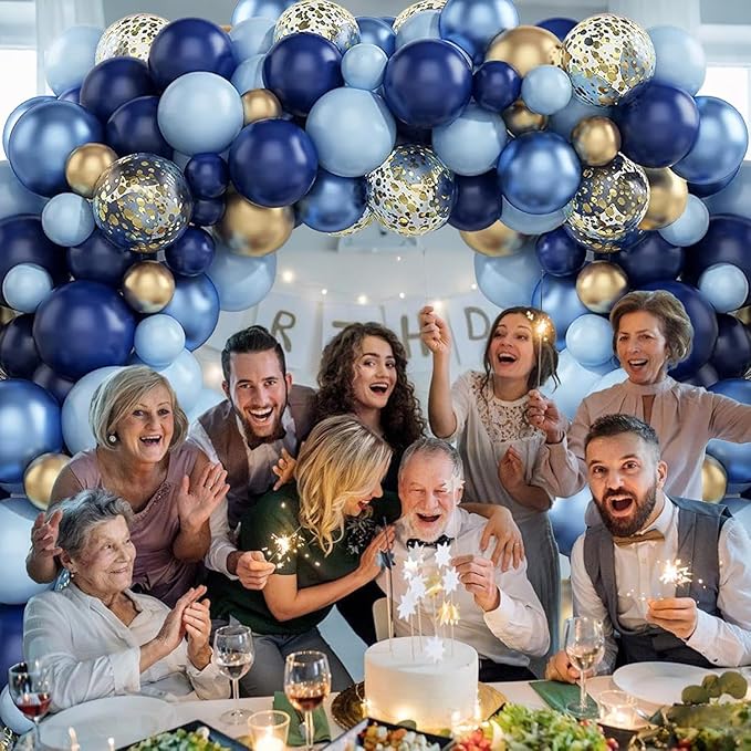 Blue Gold Balloons Garland Arch Kit, Navy Blue Light Blue Metallic Gold Blue Balloon Arch Kit, Macaron Blue Gold Confetti Balloon for Birthday Wedding Graduation Baby Shower Party Decorations