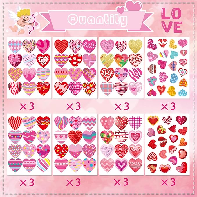 336 PCS Heart Stickers, Valentine Stickers for Kids Colorful Heart Stickers Valentine's Day Gift Stickers for Box Envelope Wedding Love Decorative Stickers Valentine's Day Craft Party Supplies