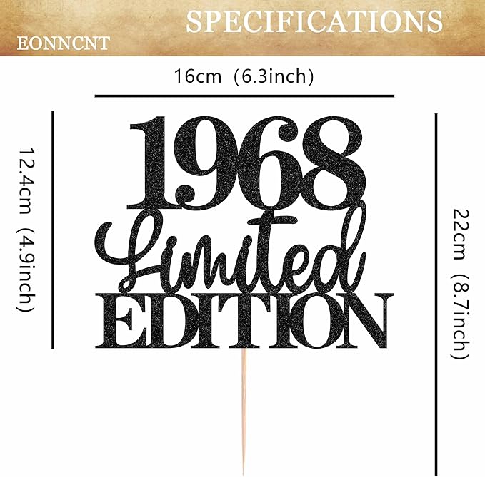 Limited EDITION 1968 Cake Topper - Black Glitter Happy 57th Birthday Party Cake Decoration Supplies, Cheer to 57 Years Cake Bunting Decor for 57th Birthday Party Photo Booth Props