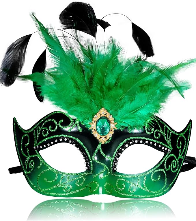 2025 Masquerade Mask for Women with Feathers - Venetian Masquerade Mask for Carnival Ball, Mardi Gras, Prom