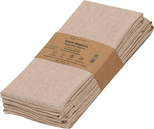 Ruvanti Cloth Napkins Set of 6, 18x18 Reusable Napkins Cloth Washable, Soft & Durable Table Napkin, Poly Cotton Fabric Dinner Napkins for Parties, Christmas, Thanksgiving, Weddings - Sand