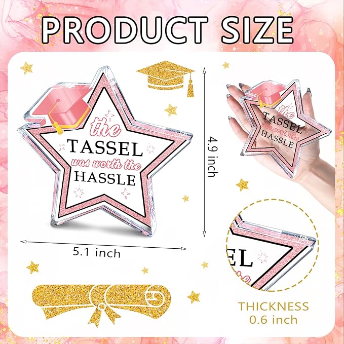 2025 Graduation Decorations for Her Teens Girls,Class of 2025 for College University Graduate Friends Daughter Sister Student Gifts for Women Girls Her,Pink Star Shaped Acrylic Decor Gifts