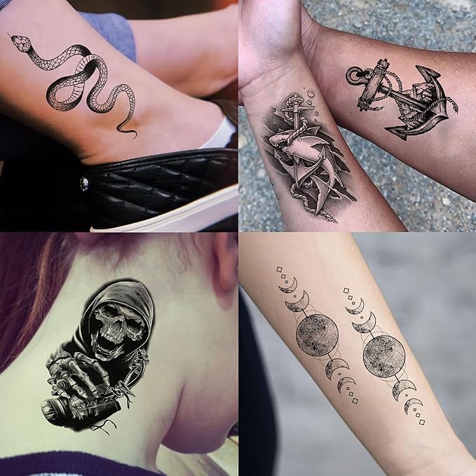 71 Sheets Dead Skull Temporary Tattoos For Women Men Adults, Old School Halloween Fake Tattoo Stickers Tiger Wolf Lion Dragon Flowers, Temp Punk Gothic Chicano Carp Skeleton Tattoo Indian Eagle Floral