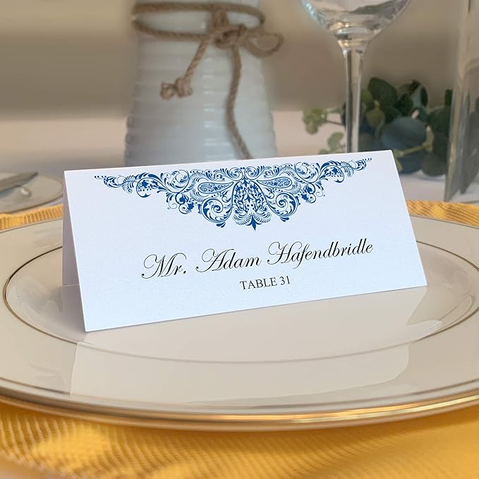Paisley Printable Place Cards, Royal Blue (Choose Color), Set of 60 (10 Sheets), Laser & Inkjet Printers - Wedding, Party, Dinner, and Special Events - Made in the USA